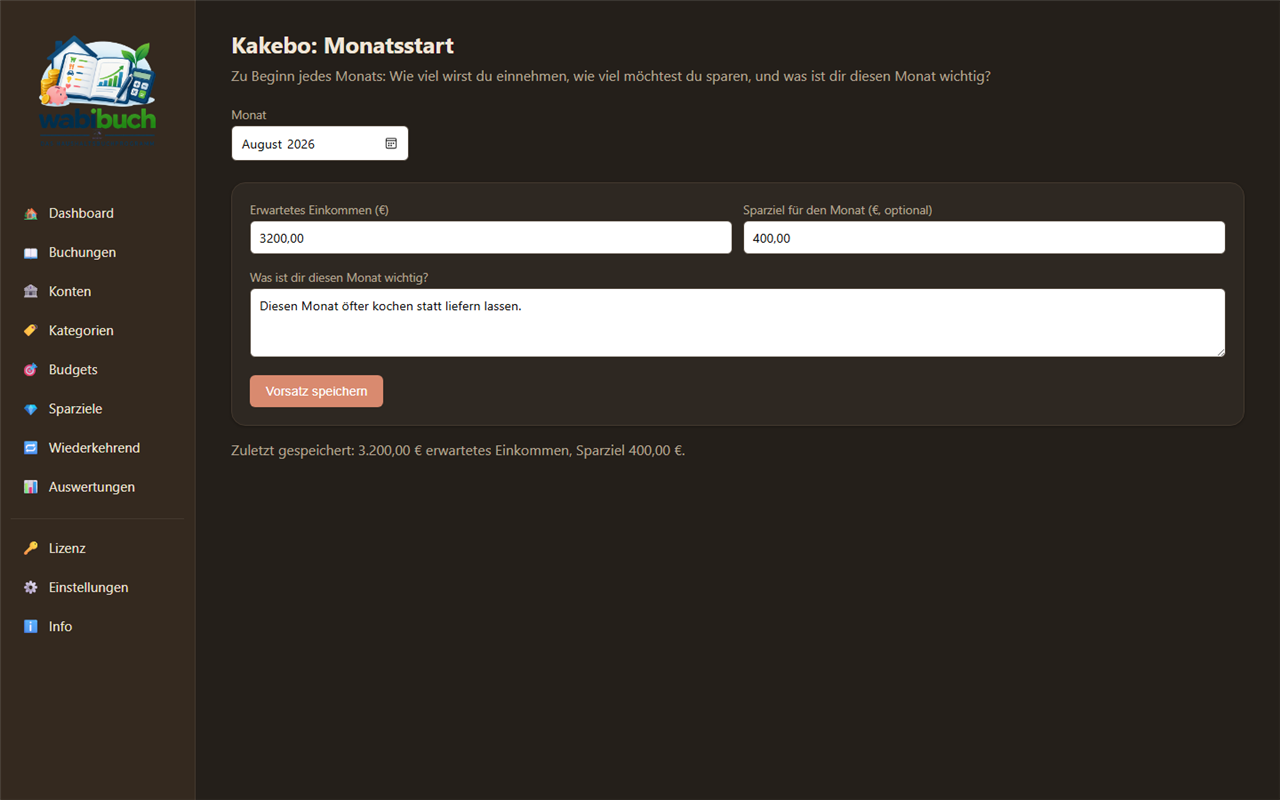 Wabibuch Kakebo-Monatsstart